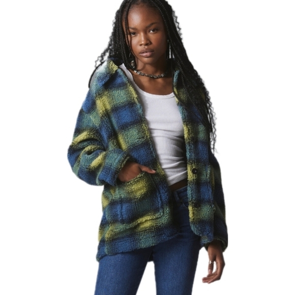 UNIF Music Wilt Plaid Sherpa Jacket NWT Medium Oversized - Picture 1 of 8